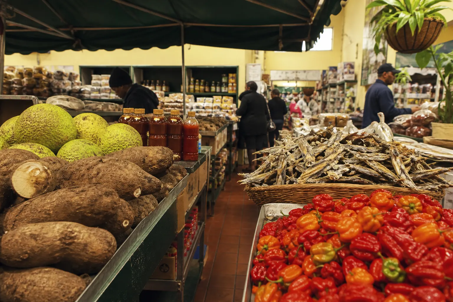 Interior of a caribbean african market, used to illustrate selling that format.