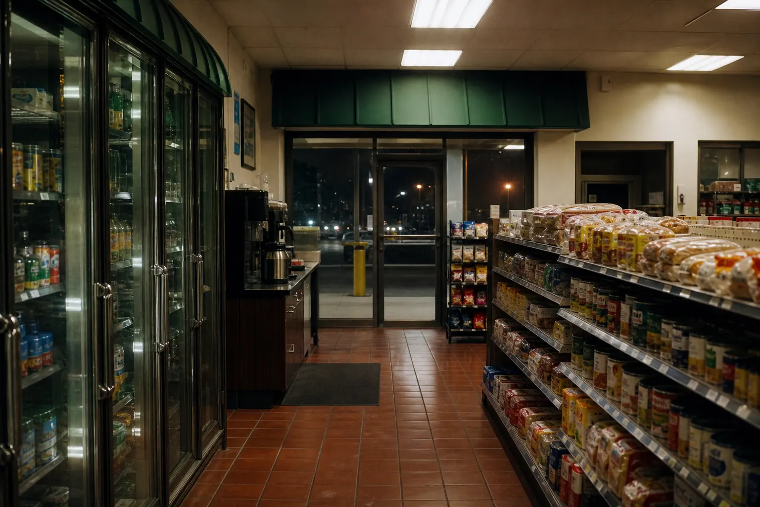 Interior of a convenience store with grocery, used to illustrate selling that format.