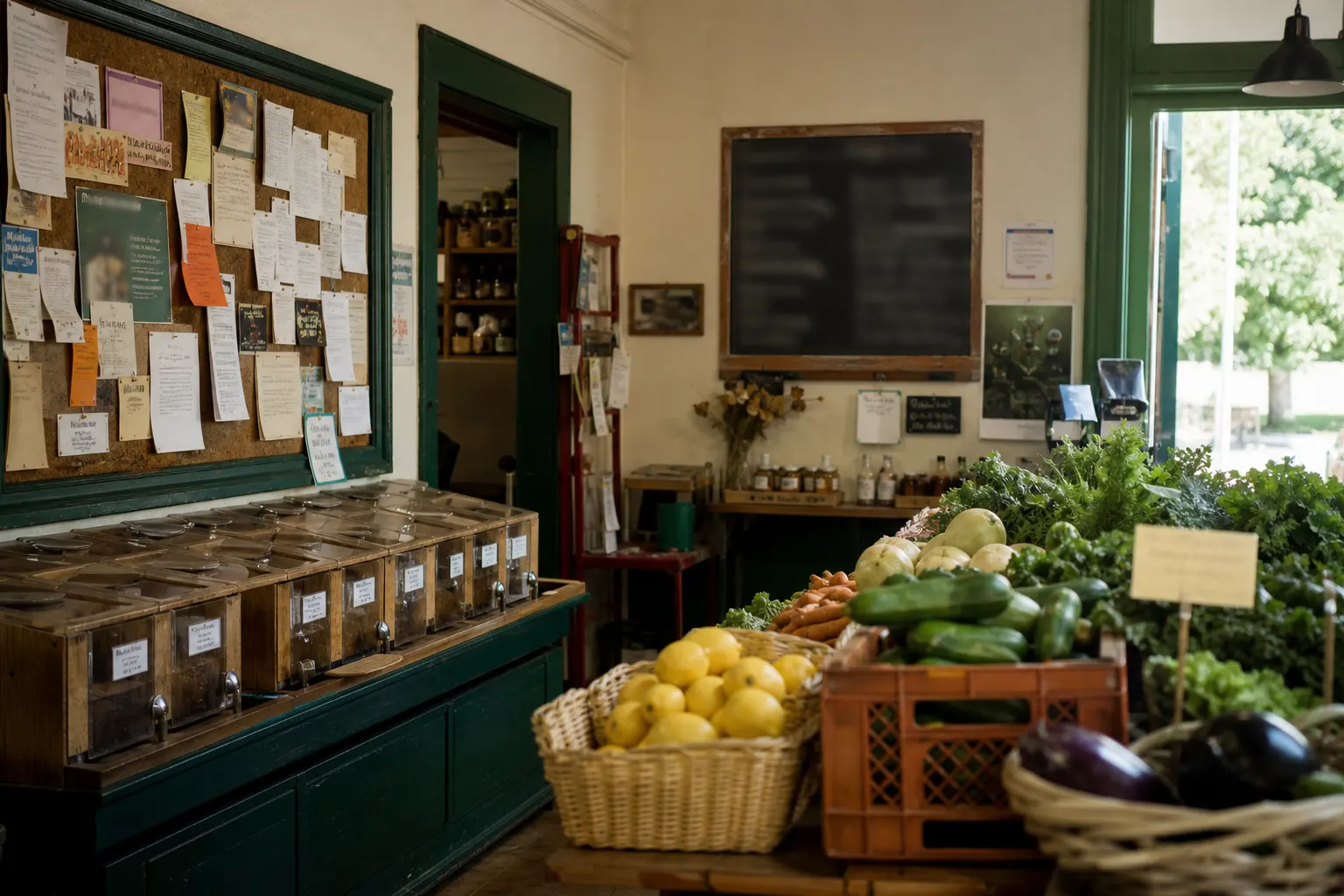 Interior of a food coop, used to illustrate buying that format.
