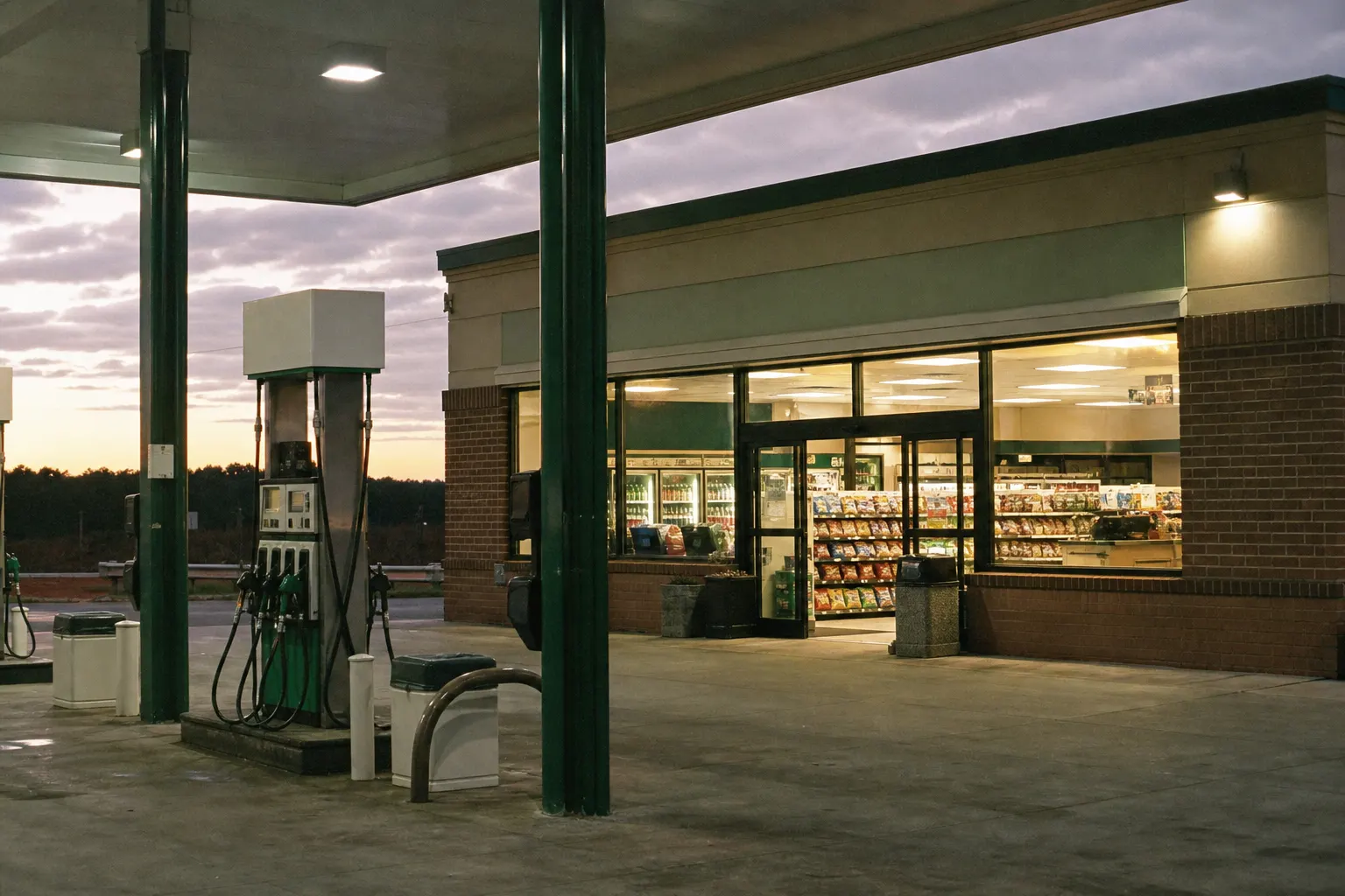 Interior of a gas station grocery, used to illustrate selling that format.