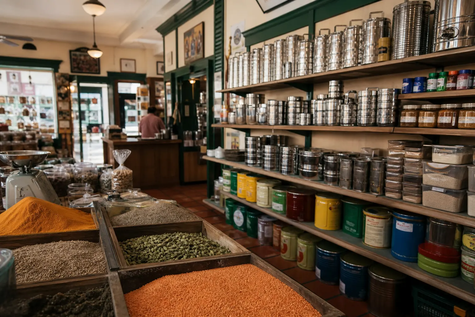 Interior of a indian south asian grocery store, used to illustrate buying that format.
