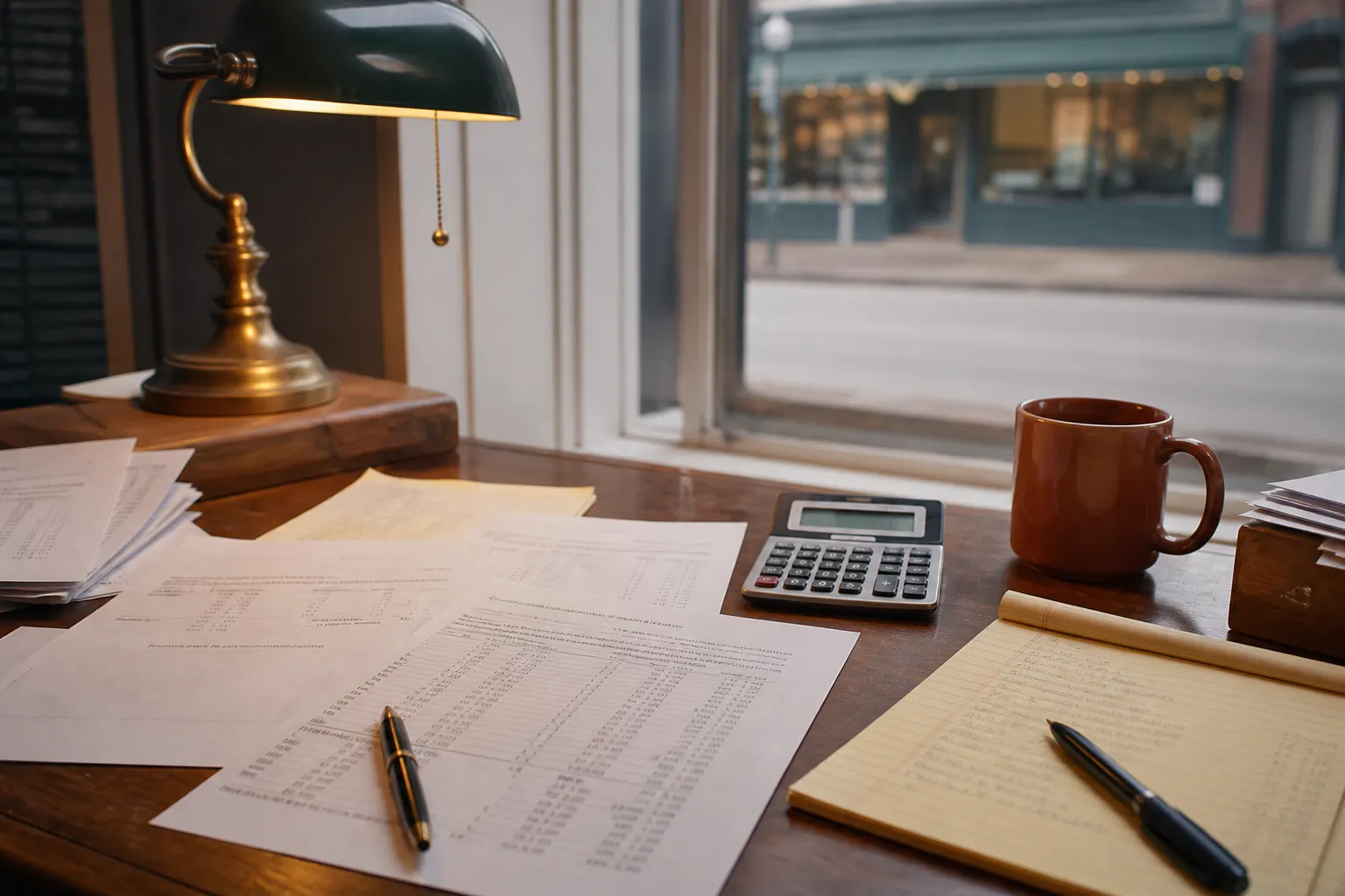Financial papers and a calculator used to talk through grocery value.